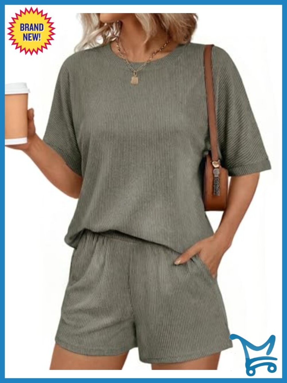Ribbed Knit Lounge Set - Short Sleeve Top & Shorts Matching Set